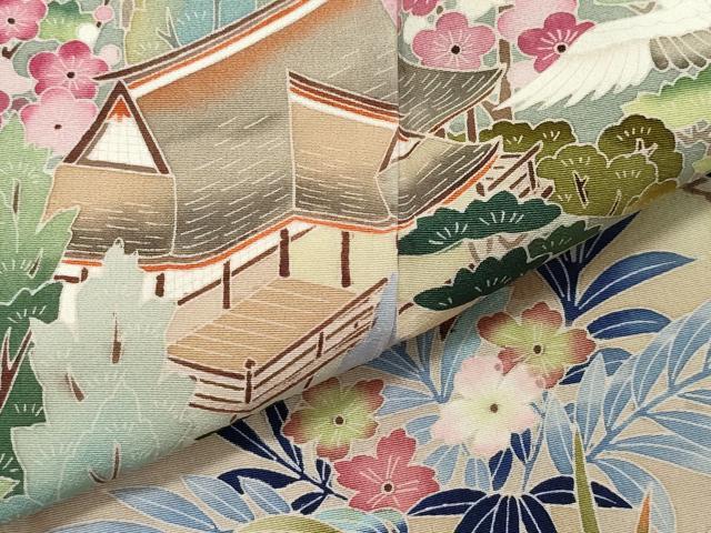 平和屋着物●豪華黒留袖　友禅　作家物　飛鶴風景草花文　正絹　逸品　CAAZ8153vf