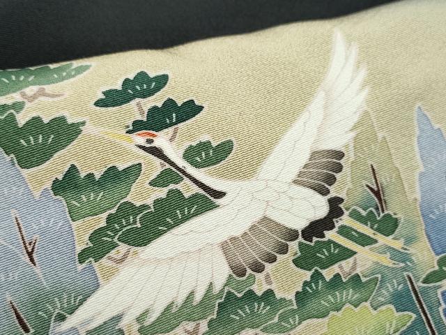 平和屋着物●豪華黒留袖　友禅　作家物　飛鶴風景草花文　正絹　逸品　CAAZ8153vf