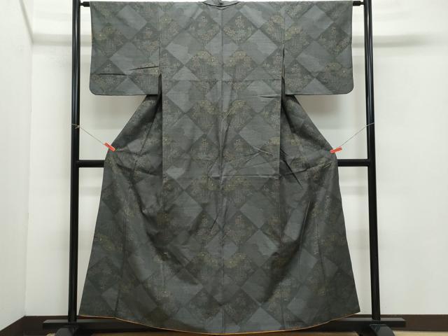 平和屋着物●結城紬　100亀甲　屏風草花文　正絹　逸品　CAAZ8155vf