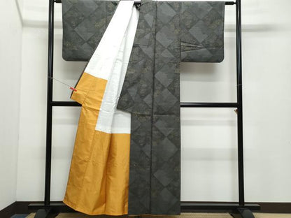 平和屋着物●結城紬　100亀甲　屏風草花文　正絹　逸品　CAAZ8155vf