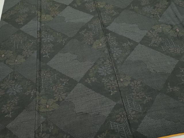 平和屋着物●結城紬　100亀甲　屏風草花文　正絹　逸品　CAAZ8155vf