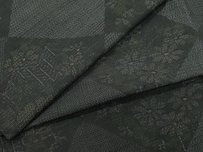 平和屋着物●結城紬　100亀甲　屏風草花文　正絹　逸品　CAAZ8155vf