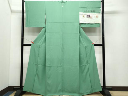 平和屋着物●本場奄美大島泥染　赤塚次男　色無地　緑青色　反端付き　正絹　逸品　CAAZ8158vf