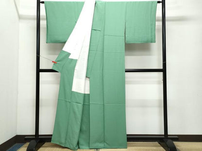 平和屋着物●本場奄美大島泥染　赤塚次男　色無地　緑青色　反端付き　正絹　逸品　CAAZ8158vf