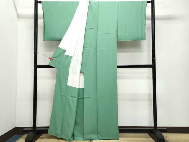 平和屋着物●本場奄美大島泥染　赤塚次男　色無地　緑青色　反端付き　正絹　逸品　CAAZ8158vf