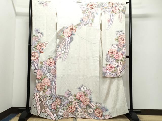 平和屋着物●豪華振袖 総刺繍 駒刺繍 草花文 金彩 正絹 逸品 CAAZ8167vf
