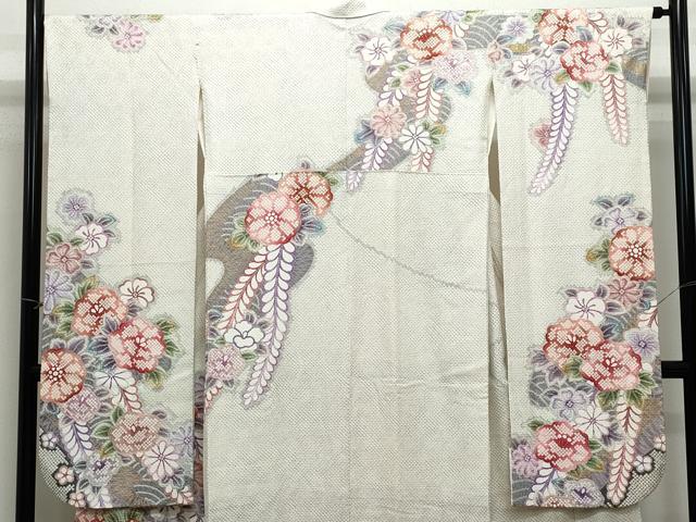 平和屋着物●豪華振袖 総刺繍 駒刺繍 草花文 金彩 正絹 逸品 CAAZ8167vf