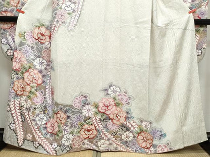 平和屋着物●豪華振袖 総刺繍 駒刺繍 草花文 金彩 正絹 逸品 CAAZ8167vf