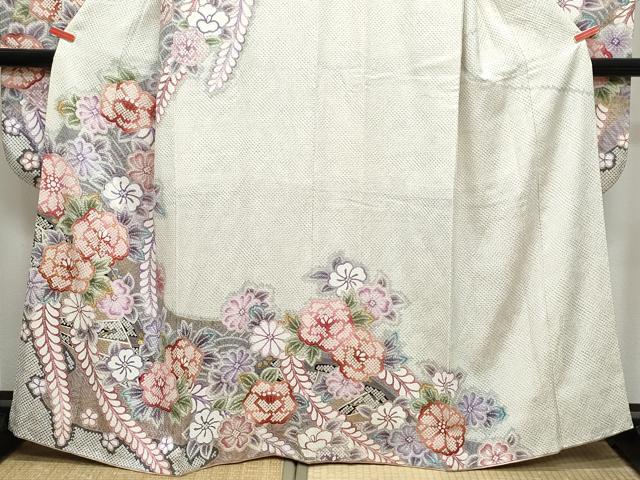 平和屋着物●豪華振袖 総刺繍 駒刺繍 草花文 金彩 正絹 逸品 CAAZ8167vf