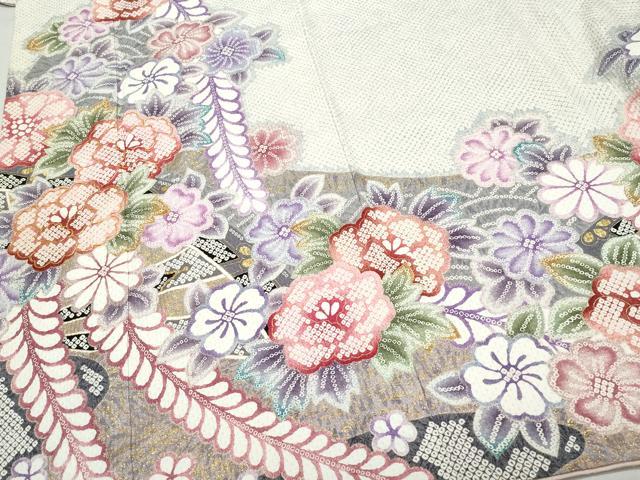 平和屋着物●豪華振袖 総刺繍 駒刺繍 草花文 金彩 正絹 逸品 CAAZ8167vf