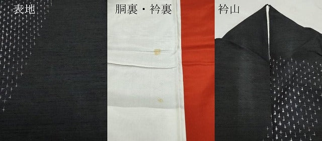 平和屋着物●上質な紬 十字絣 黒地 正絹 逸品 CAAZ8169vf