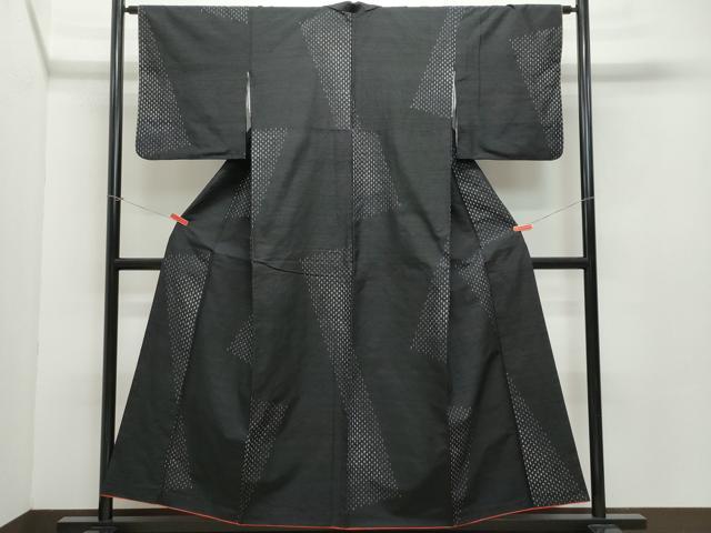 平和屋着物●上質な紬 十字絣 黒地 正絹 逸品 CAAZ8169vf