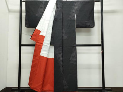 平和屋着物●上質な紬 十字絣 黒地 正絹 逸品 CAAZ8169vf