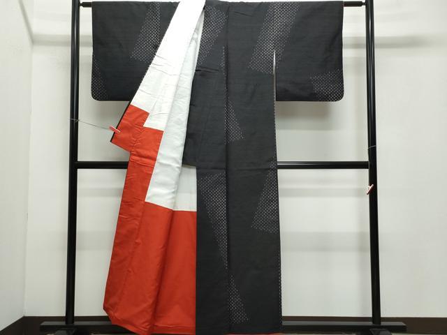 平和屋着物●上質な紬 十字絣 黒地 正絹 逸品 CAAZ8169vf