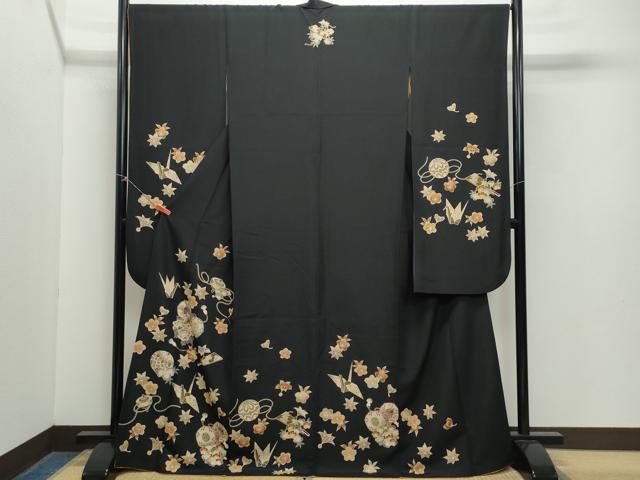 平和屋着物●豪華振袖 玩具鼓花文 黒地 洗える着物 CAAZ8178vf
