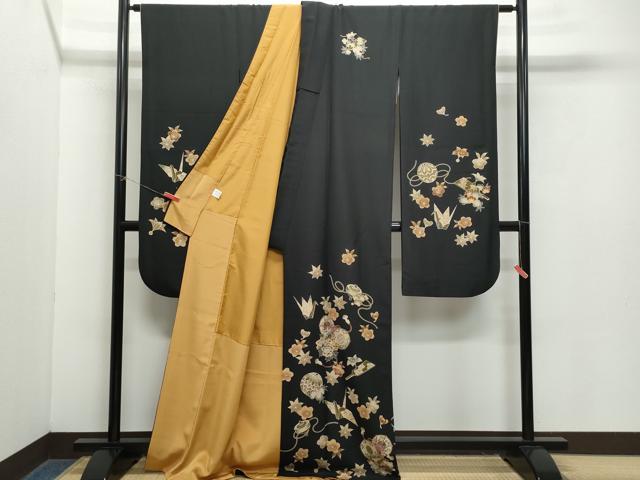 平和屋着物●豪華振袖 玩具鼓花文 黒地 洗える着物 CAAZ8178vf