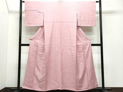 平和屋着物●上質な色無地　草花地紋　桃色　正絹　逸品　CAAZ8187vf