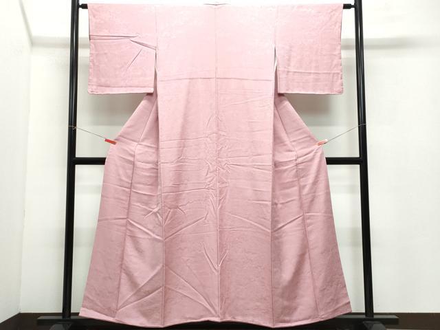平和屋着物●上質な色無地　草花地紋　桃色　正絹　逸品　CAAZ8187vf