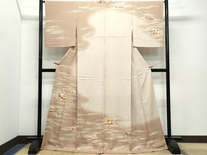 平和屋着物●銀座きしや 訪問着 駒刺繍 立波屏風草花文 金彩 正絹 逸品 CAAZ8198vf