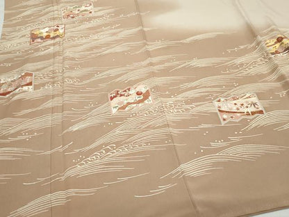 平和屋着物●銀座きしや 訪問着 駒刺繍 立波屏風草花文 金彩 正絹 逸品 CAAZ8198vf