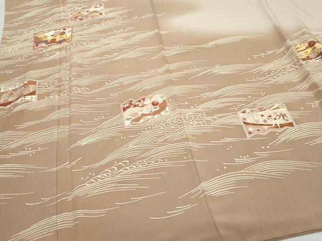 平和屋着物●銀座きしや 訪問着 駒刺繍 立波屏風草花文 金彩 正絹 逸品 CAAZ8198vf