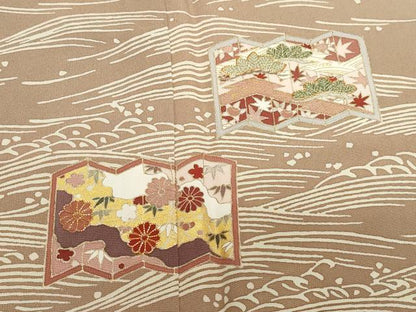 平和屋着物●銀座きしや 訪問着 駒刺繍 立波屏風草花文 金彩 正絹 逸品 CAAZ8198vf