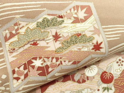 平和屋着物●銀座きしや 訪問着 駒刺繍 立波屏風草花文 金彩 正絹 逸品 CAAZ8198vf