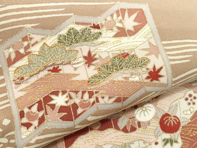 平和屋着物●銀座きしや 訪問着 駒刺繍 立波屏風草花文 金彩 正絹 逸品 CAAZ8198vf