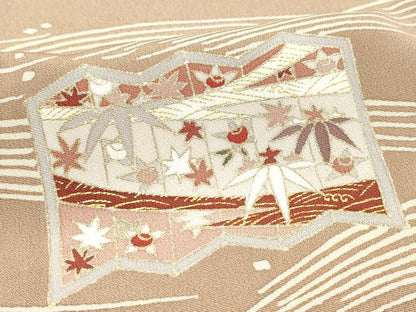 平和屋着物●銀座きしや 訪問着 駒刺繍 立波屏風草花文 金彩 正絹 逸品 CAAZ8198vf