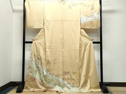 平和屋着物●訪問着 扇面草花文 暈し染め 金彩 ロング丈 正絹 逸品 CAAZ8200vf