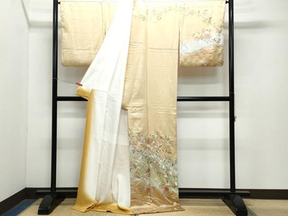 平和屋着物●訪問着 扇面草花文 暈し染め 金彩 ロング丈 正絹 逸品 CAAZ8200vf