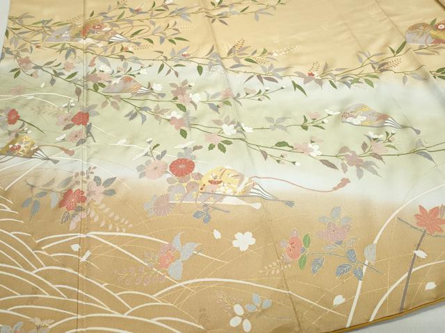 平和屋着物●訪問着 扇面草花文 暈し染め 金彩 ロング丈 正絹 逸品 CAAZ8200vf