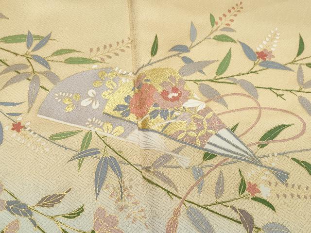 平和屋着物●訪問着 扇面草花文 暈し染め 金彩 ロング丈 正絹 逸品 CAAZ8200vf