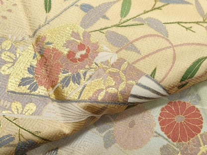 平和屋着物●訪問着 扇面草花文 暈し染め 金彩 ロング丈 正絹 逸品 CAAZ8200vf