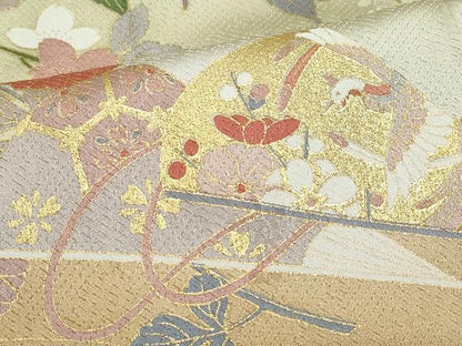 平和屋着物●訪問着 扇面草花文 暈し染め 金彩 ロング丈 正絹 逸品 CAAZ8200vf