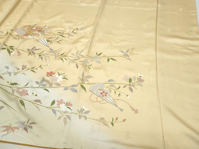平和屋着物●訪問着 扇面草花文 暈し染め 金彩 ロング丈 正絹 逸品 CAAZ8200vf