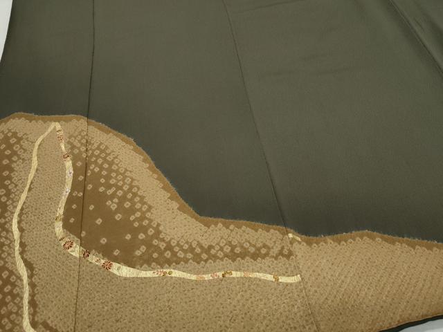 平和屋着物●訪問着　駒刺繍　絞り　草花文　金彩　正絹　逸品　CAAZ8202vf