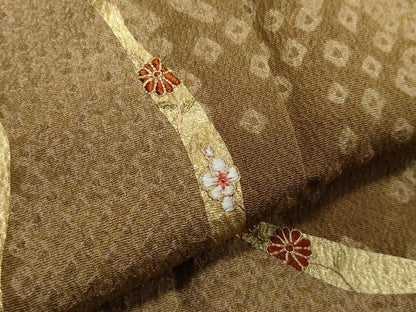 平和屋着物●訪問着　駒刺繍　絞り　草花文　金彩　正絹　逸品　CAAZ8202vf