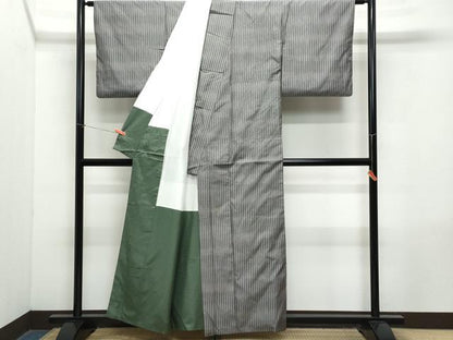 平和屋着物●上質な紬　縞　正絹　逸品　CAAZ8207vf