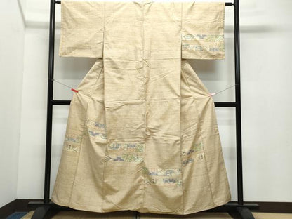 平和屋着物●訪問着　小千谷紬　吉祥花文　正絹　逸品　CAAZ8211vf