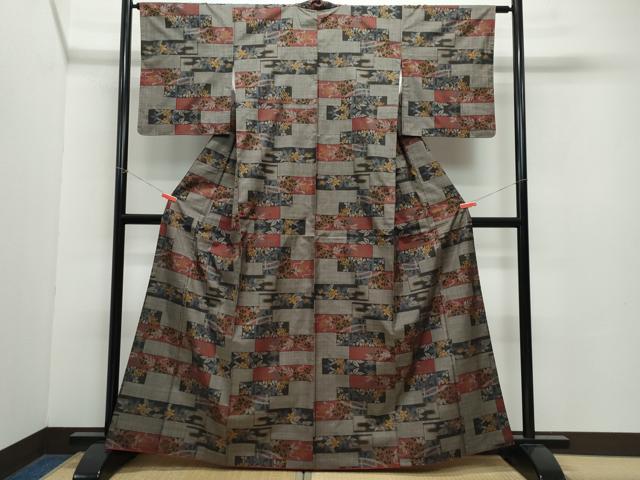 平和屋着物●本場大島紬　7マルキ　源氏車草花文　正絹　逸品　CAAZ8214vf