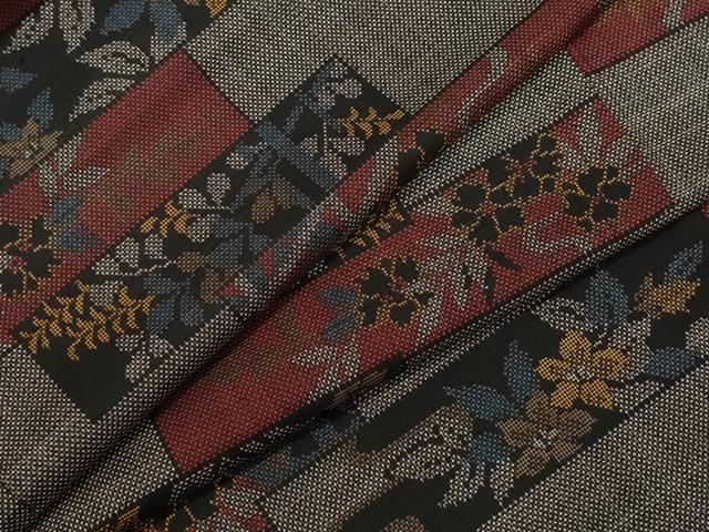 平和屋着物●本場大島紬　7マルキ　源氏車草花文　正絹　逸品　CAAZ8214vf
