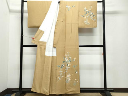 平和屋着物●訪問着　枝花文　金彩　鬼しぼ縮緬　正絹　逸品　CAAZ8219vf