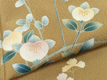 平和屋着物●訪問着　枝花文　金彩　鬼しぼ縮緬　正絹　逸品　CAAZ8219vf