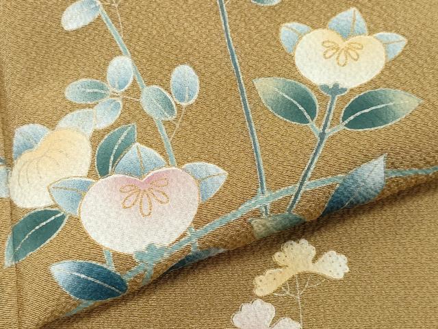 平和屋着物●訪問着　枝花文　金彩　鬼しぼ縮緬　正絹　逸品　CAAZ8219vf