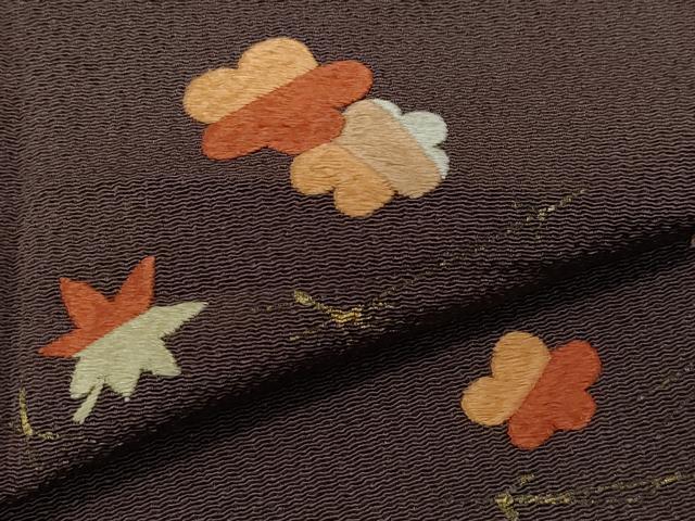 平和屋着物●訪問着　刺繍　溢れ松葉楓花文　金彩　鬼しぼ縮緬　正絹　逸品　CAAZ8220vf