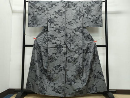 平和屋着物●本場大島紬　9マルキ　風景文　正絹　逸品　CAAZ8221vf