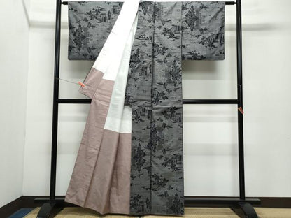 平和屋着物●本場大島紬　9マルキ　風景文　正絹　逸品　CAAZ8221vf