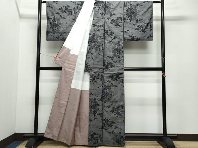 平和屋着物●本場大島紬　9マルキ　風景文　正絹　逸品　CAAZ8221vf