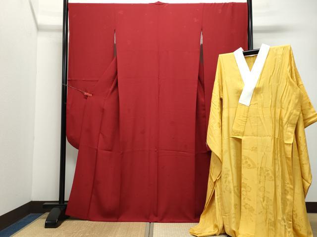 平和屋着物●豪華振袖・長襦袢セット 草花地紋 赤色×柑子色 京都きもの友禅扱い 正絹 逸品 CAAZ8258vf